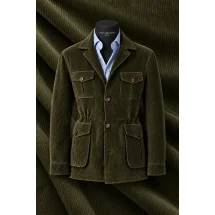 Veste saharienne velours côtelé vert kaki sur buste Costume Privé Paris