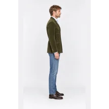 Veste saharienne velours côtelé vert kaki portée de profil