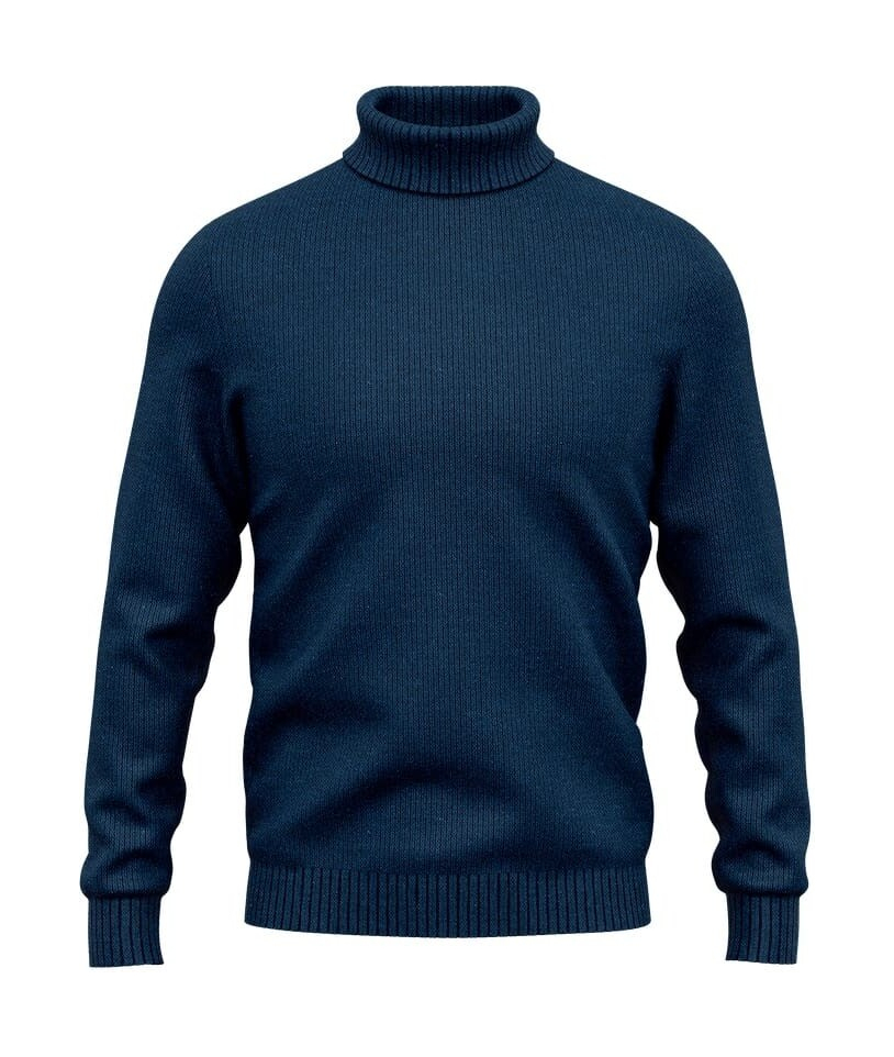 Pull col roulé bleu indigo