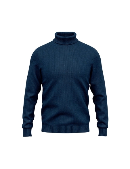 Pull col roulé bleu indigo