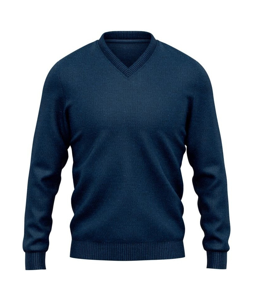 Pull col V bleu indigo