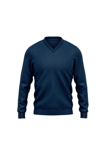 Pull col V bleu indigo
