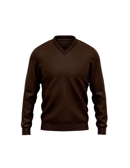 Pull col V marron