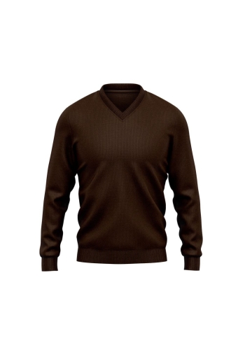 Pull col V marron