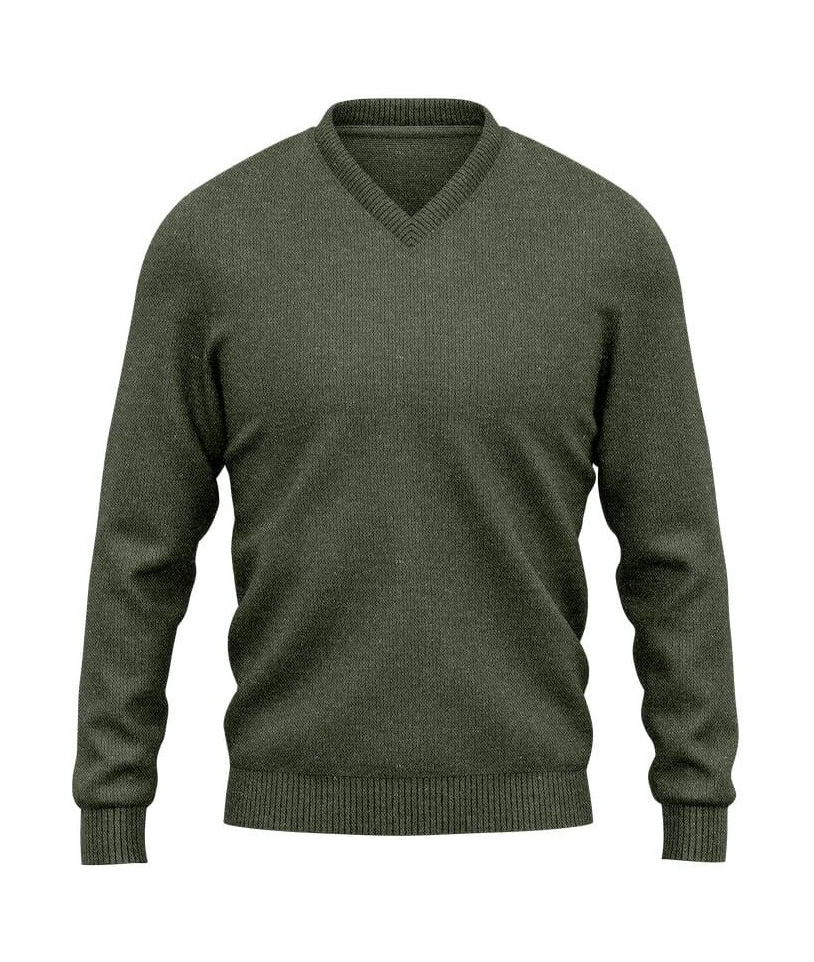 Pull col V vert olive