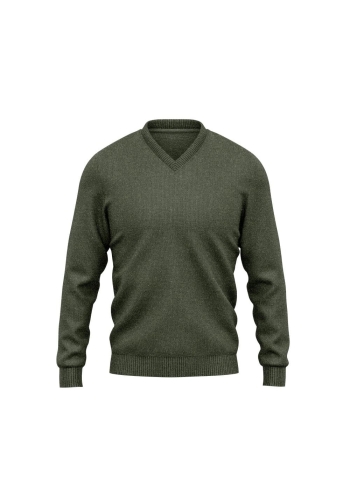 Pull col V vert olive