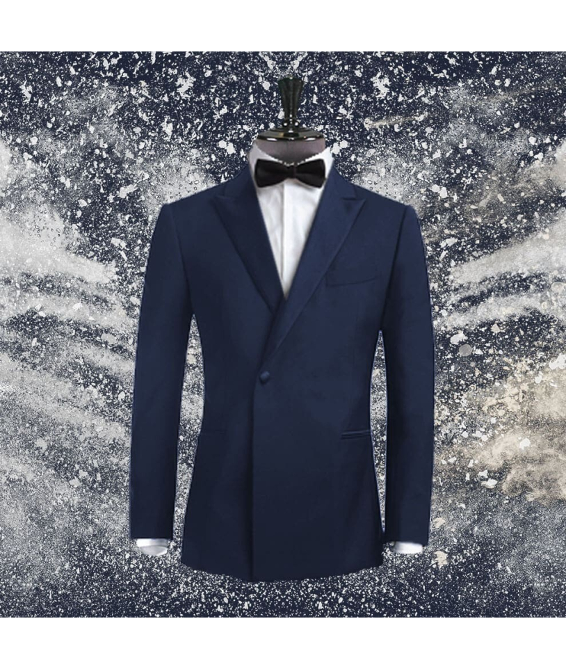 Smoking croisé 1 bouton col châle bleu