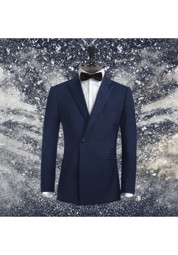 Smoking croisé 1 bouton col châle bleu