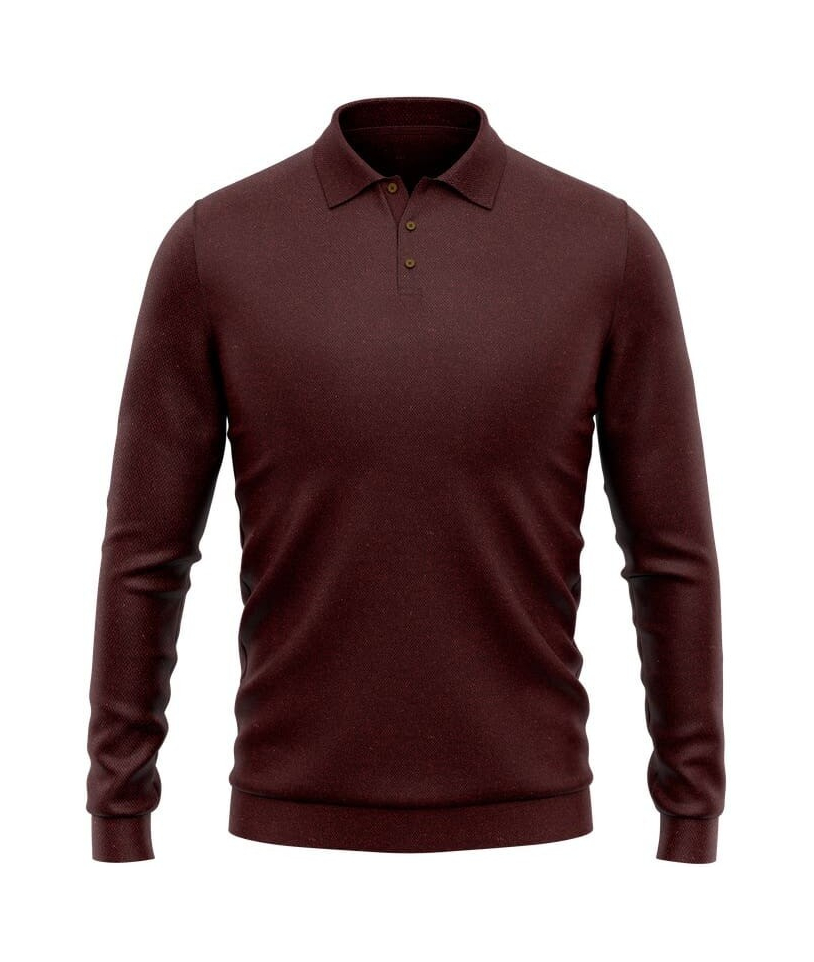 Pull polo manche longue bordeaux