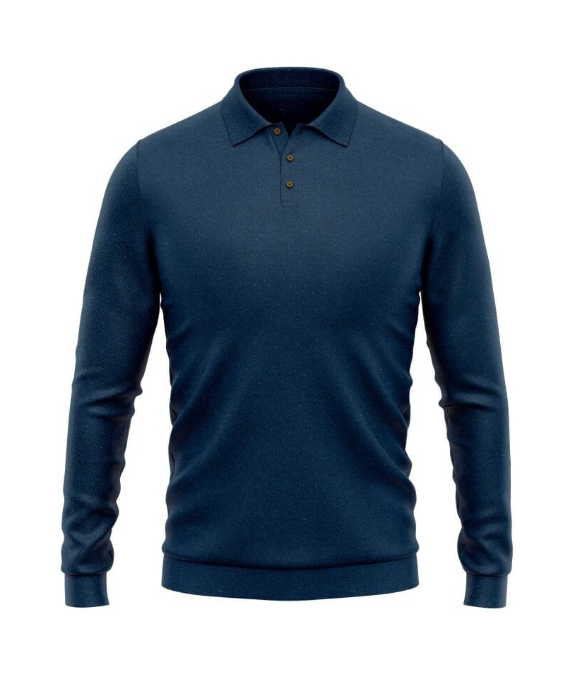 Pull polo manche longue bleu indigo