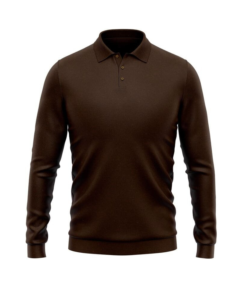 Pull polo manche longue marron