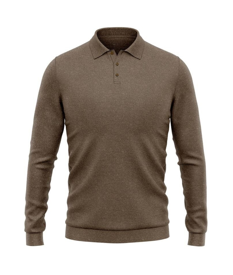 Pull polo manche longue brun