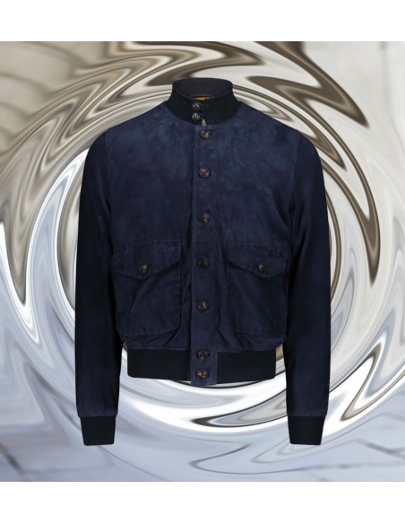 Blouson Nubuck bleu A1 Cary en cuir pour printemps-été