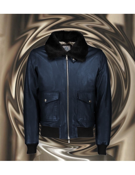 fefefBlouson cuir bleu nuit G1 en agneau