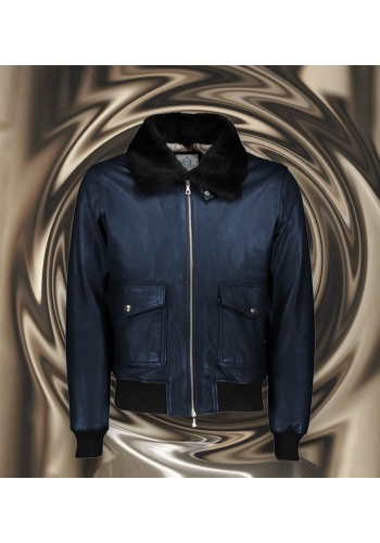 fefefBlouson cuir bleu nuit G1 en agneau