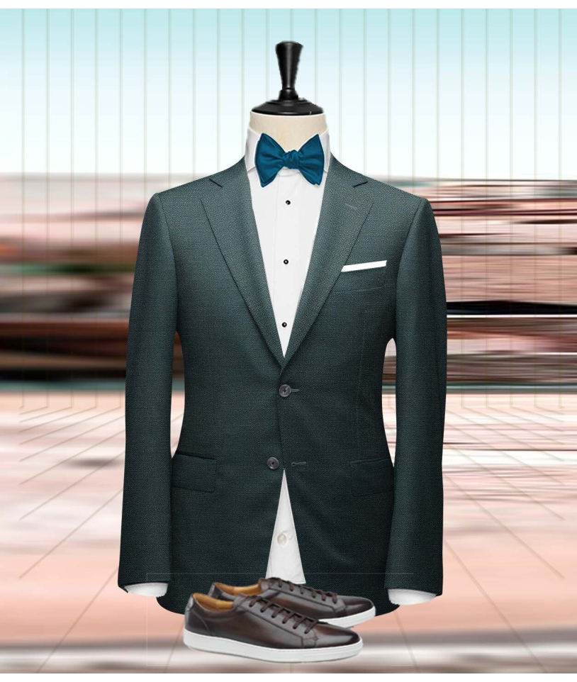 Costume mariage vert paon champêtre