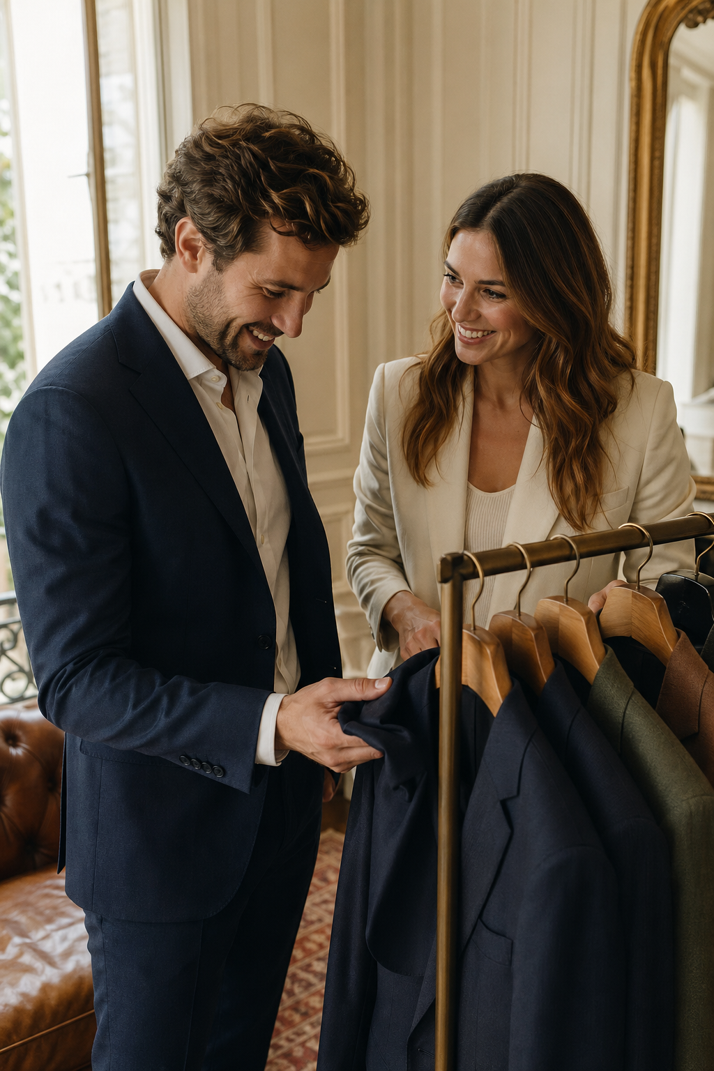 Découverte costume en salon privé — 2 ou 3 pièces pour un mariage en bleu — choisir bleu mariage sur mesure