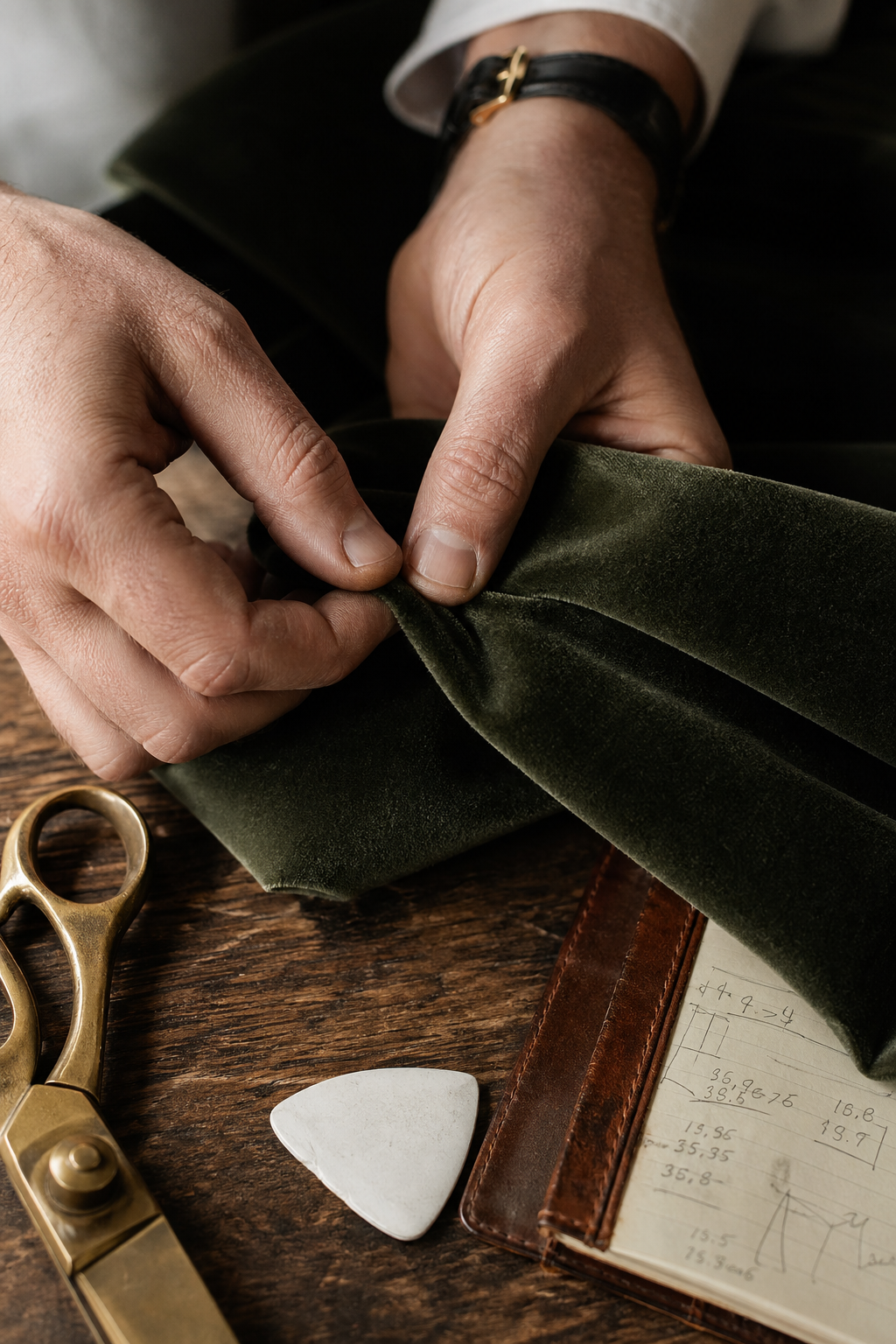 Détail finition costume sur mesure — Entretien d'un velours — costume velours homme sur mesure
