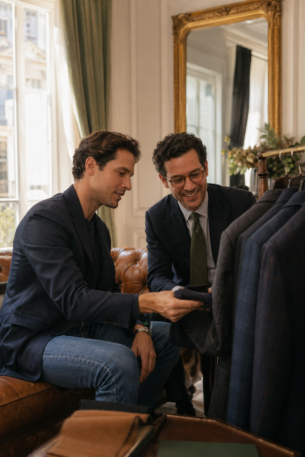 Découverte costume en salon privé — Personnalisation et commande sur mesure — boutons de manchette homme