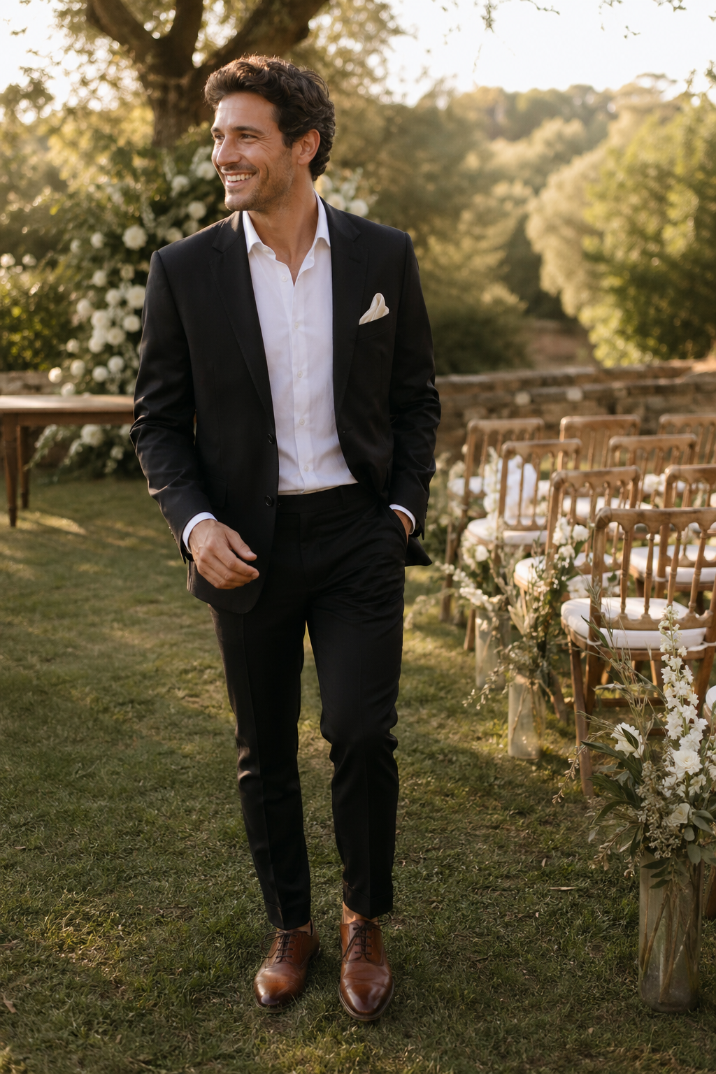 Marié en costume sur mesure — Service express pour urgence — costume noir ceremonie homme