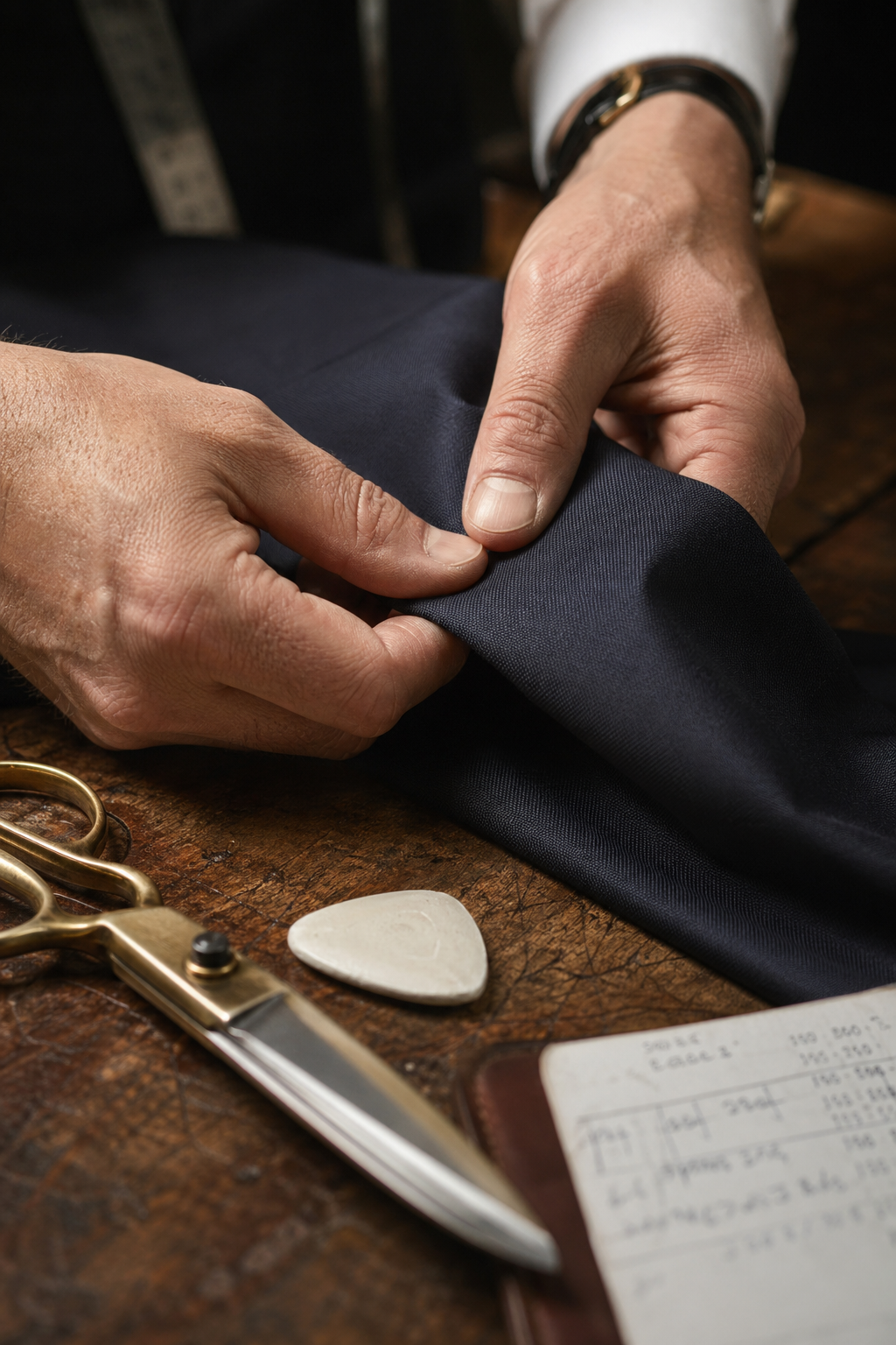 Détail finition costume sur mesure — L'importance des matières et du grammage dans la confection — costume sur mesure l art de la coupe par