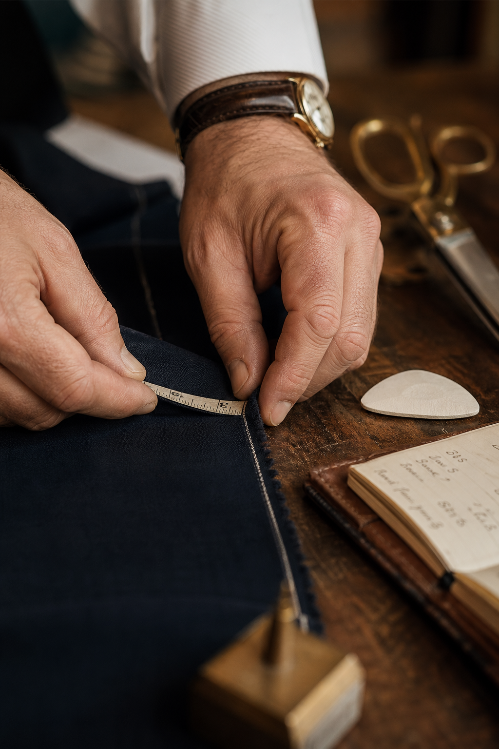 Détail finition costume sur mesure — Tissus pour cérémonie : laines nobles et mélanges — costume ceremonie