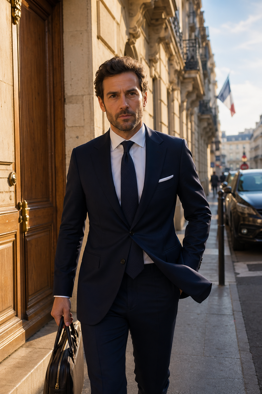 Cadre en costume sur mesure parisien — Déroulement d'un rendez-vous demi-mesure en salon parisien — costume business demi mesure paris