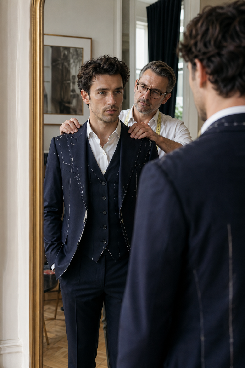 Essayage costume marié sur mesure — Revers crantés ou en pointe : le débat technique — veste croisee homme