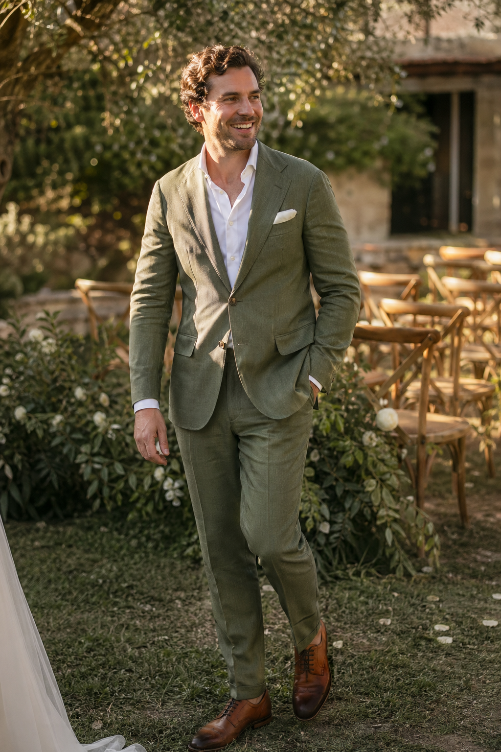 Marié en costume sur mesure — Le chino sur mesure — le pantalon sur mesure a du style