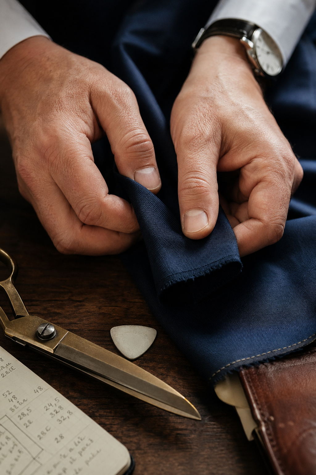 Détail finition costume sur mesure — Quelle laine pour une tenue croisée premium — meilleur tenue croisee sur mesure