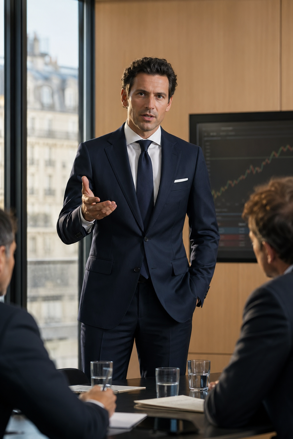Cadre en costume sur mesure parisien — Le Visionnaire : le costume de l’homme qui voit plus loin que les autres — costume business le visionnaire