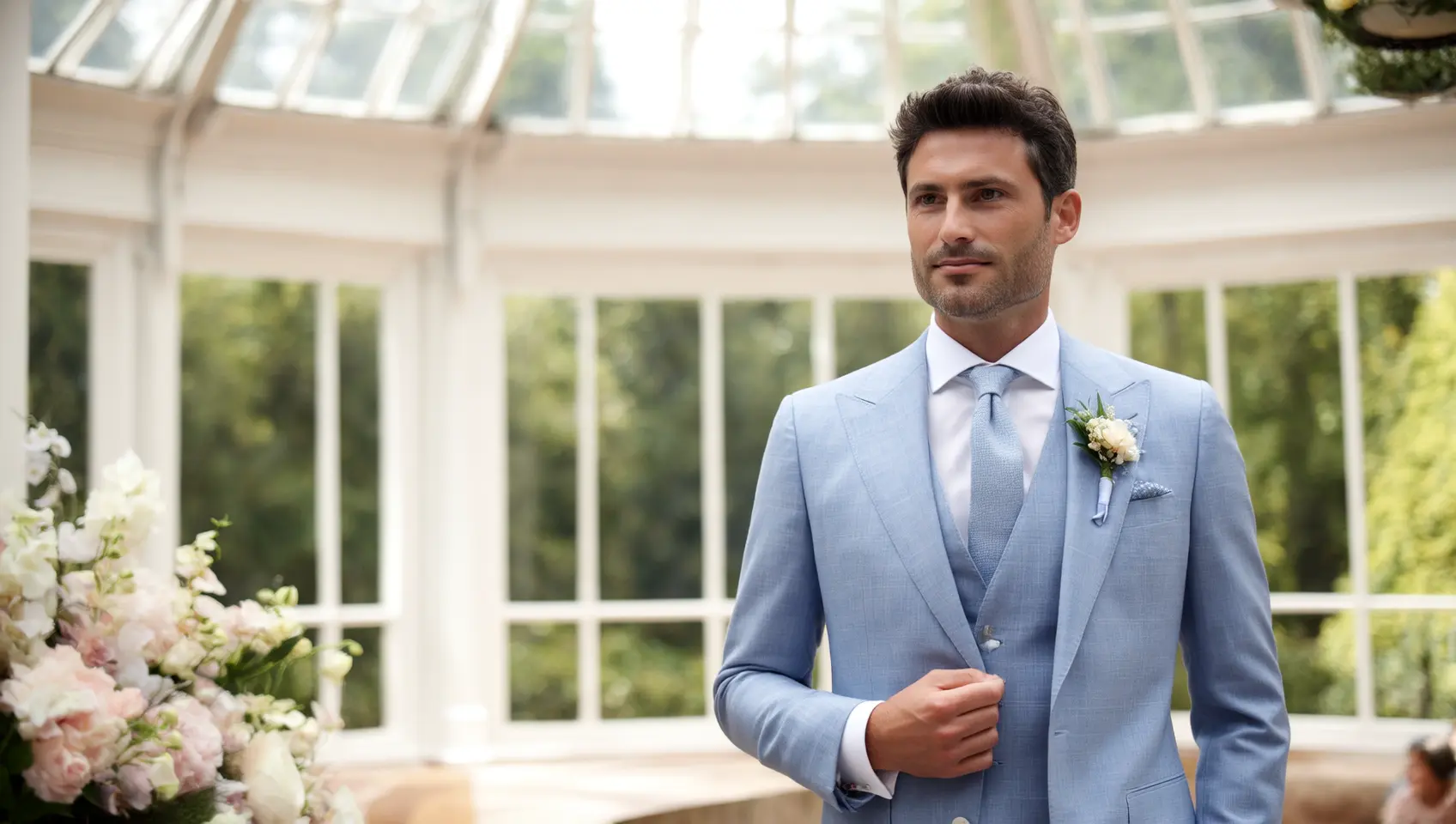 costume mariage bleu tendance nostalgie stylisee bridgerton