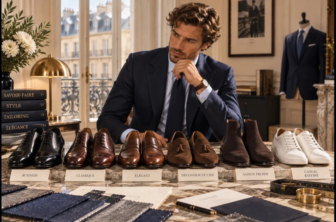 Quelles chaussures avec un costume bleu marine : le guide du tailleur