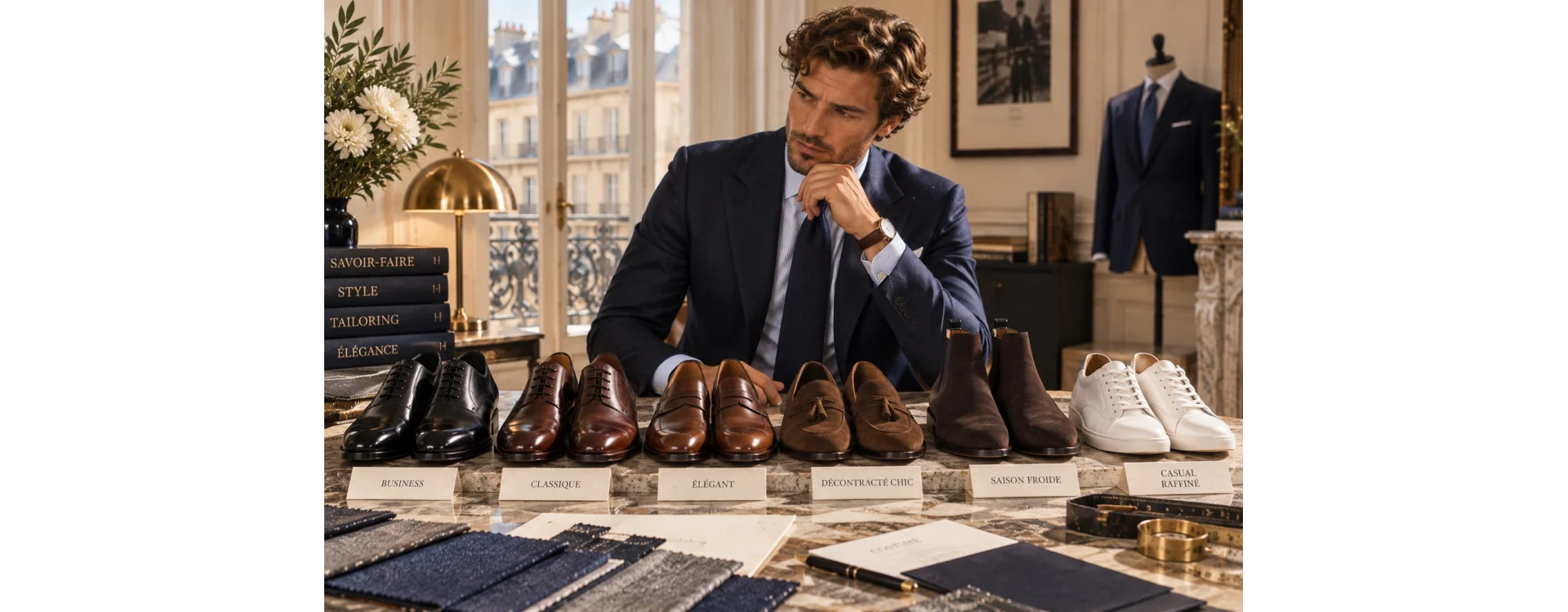 Quelles chaussures avec un costume bleu marine : le guide du tailleur