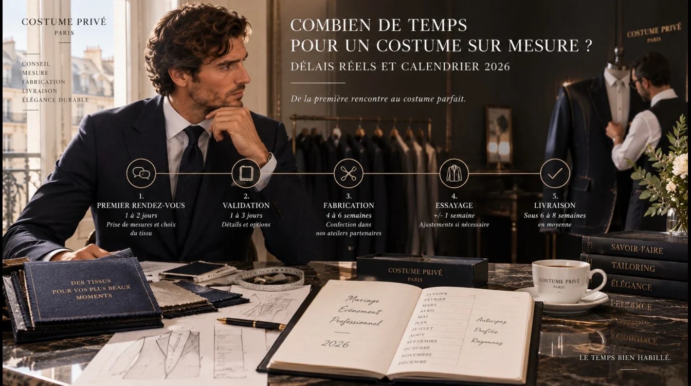 Combien de temps pour un costume sur mesure ? Délais, express et calendrier