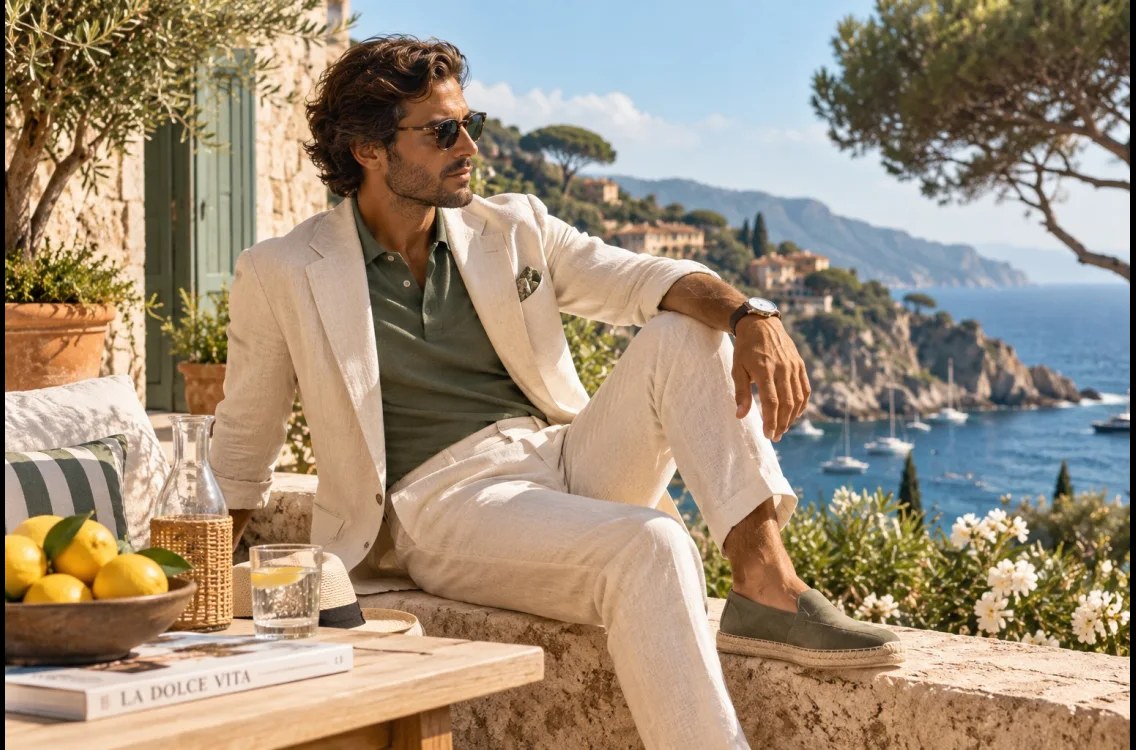 Élégance estivale : lin, polo, espadrilles — s'habiller juste quand la chaleur libère tout le reste