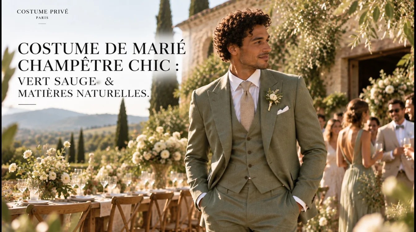 Costume de marié champêtre chic : vert sauge & matières naturelles | Costume Privé Paris