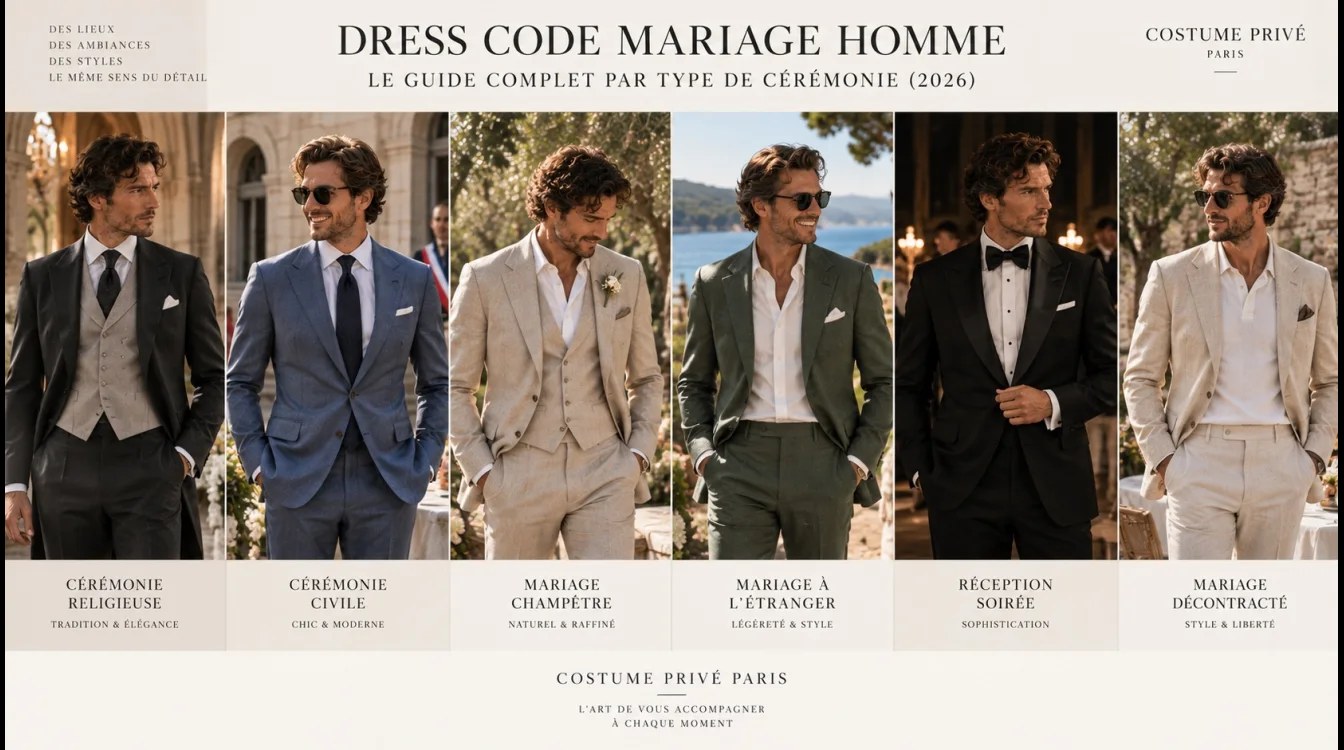 Dress code mariage homme : le guide complet par type de cérémonie (2026)