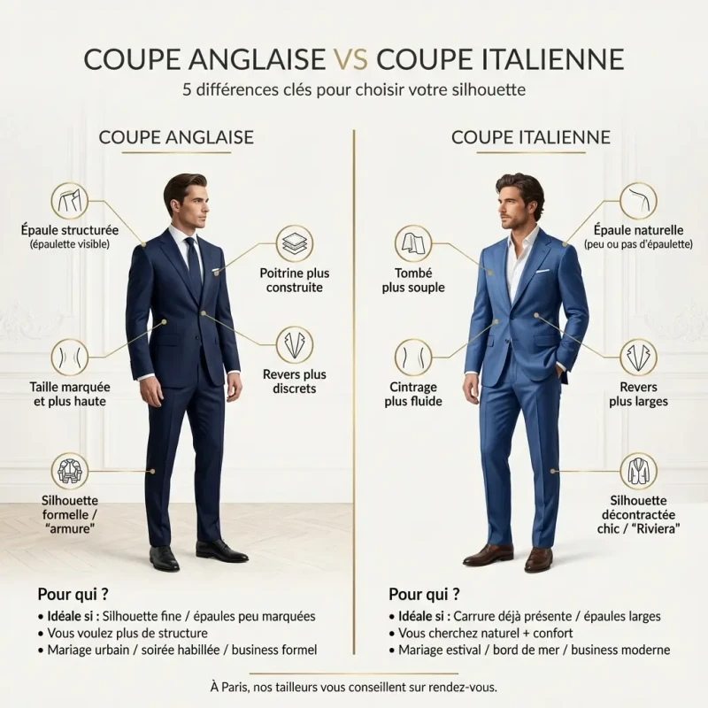 Costume mariage : coupe anglaise ou italienne, laquelle vous convient ? | Costume Privé Paris