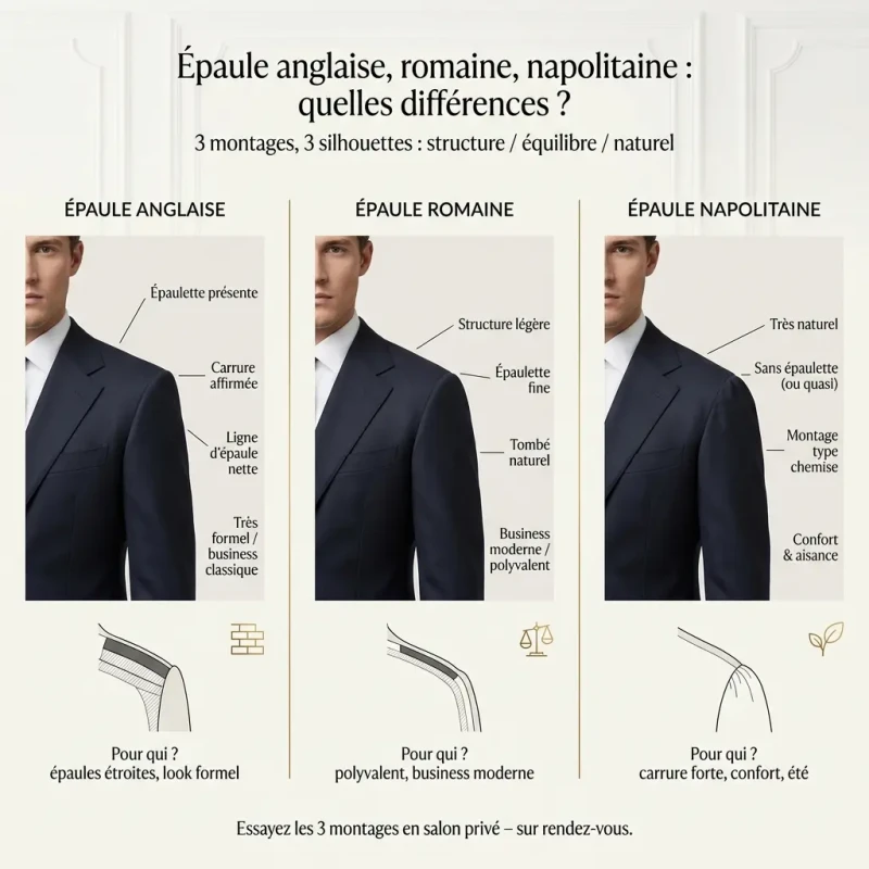 Les différentes épaules costume sur mesure : styles, différences et allure