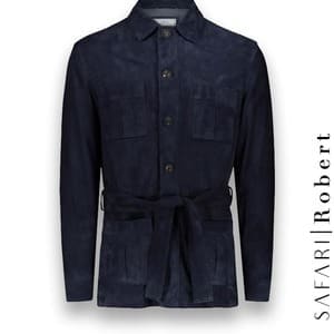 Veste Safari Nubuck bleu costume privé paris fabrication sur mesure Italie