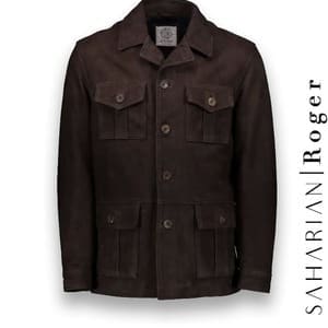 Saharienne Nubuck marron Roger costume privé paris fabrication sur mesure Italie