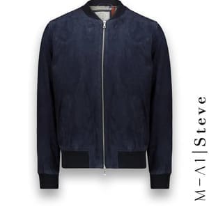 Blouson Suede bleu MA1 Steve costume privé paris fabrication sur mesure Italie