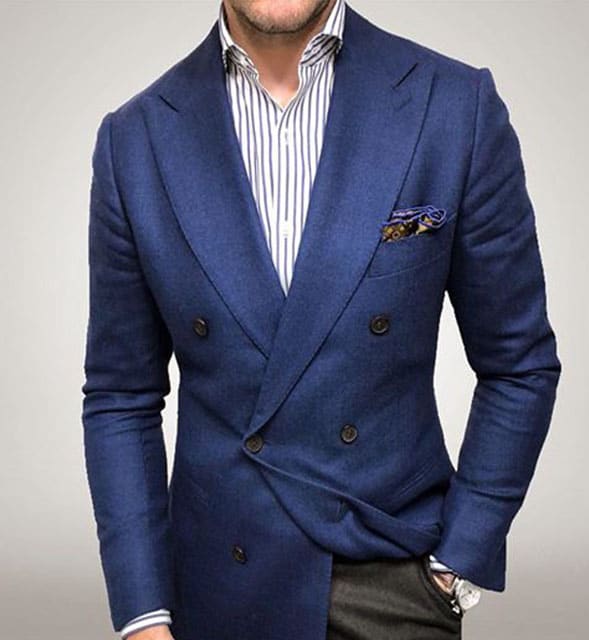 blazer croisé bleu pantalon gris