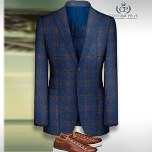 Blazer bleu carreaux orange SS20 Loro Piana