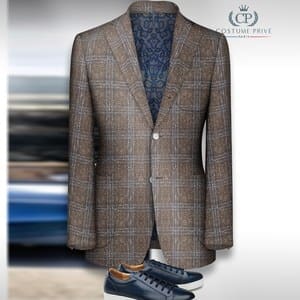blazer brun tweed carreaux