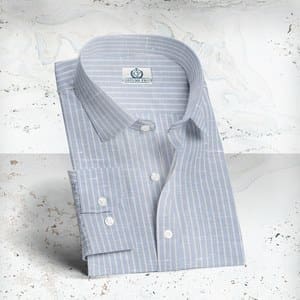 Chemise bleu Lin Rayures costume sur mesure tailleur paris