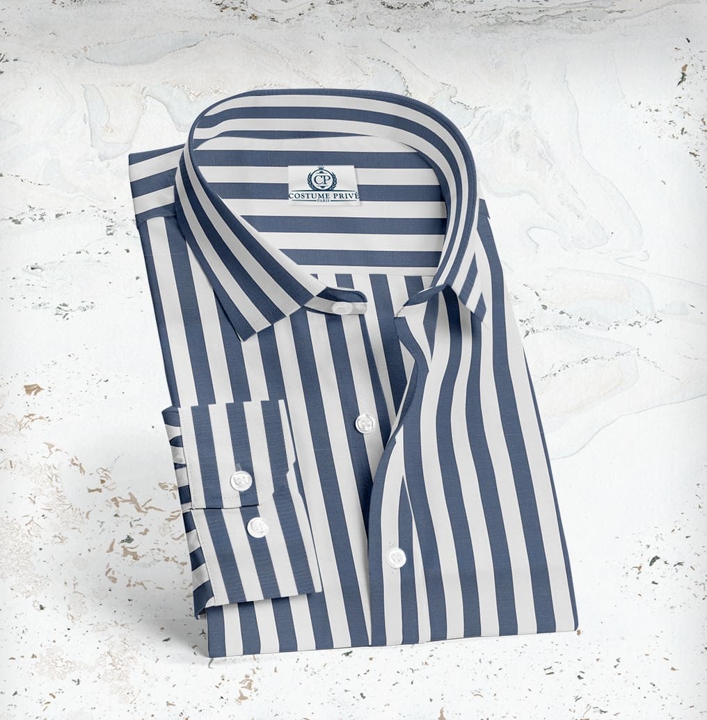 Chemise Larges Rayures Bleu Blanc