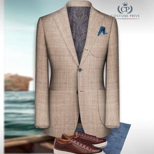 blazer beige lin soie sur-mesure