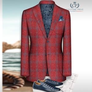 Blazer rouge carreaux bleu Loro Piana rouge carreau bleu summertime